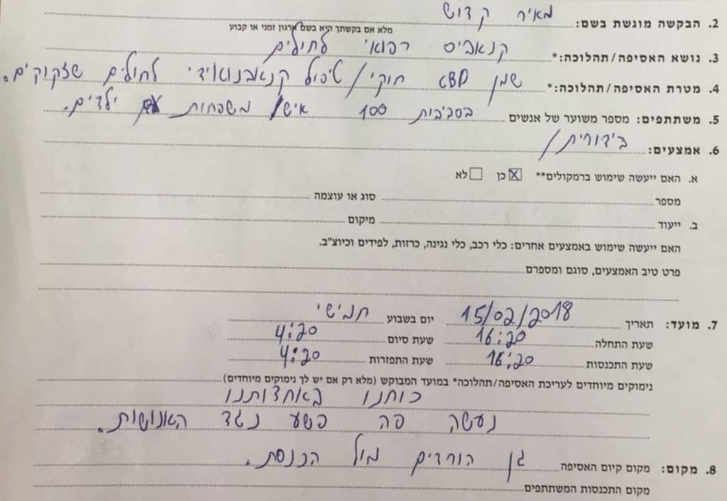 עצרת הקנאביס בגן הוורדים קיבלה אישור סופי מהמשטרה